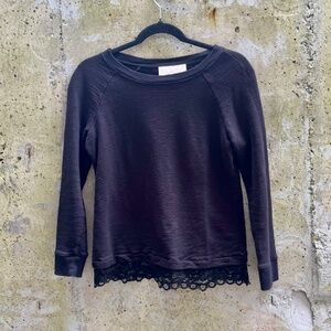 Ann Taylor LOFT Black Blouse Lace Bottom, X Small Petites, XSP